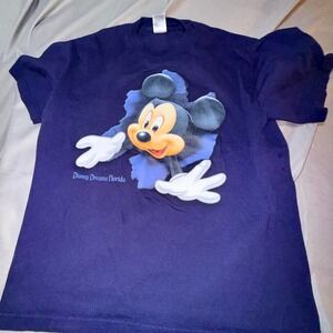 Disney Mickey Mouse T-Shirt Mens Large Navy Blue Excellent Graphic Souvenir Tee